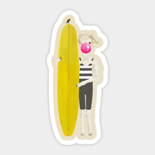 Alpaca holding a yellow surfboard Sticker